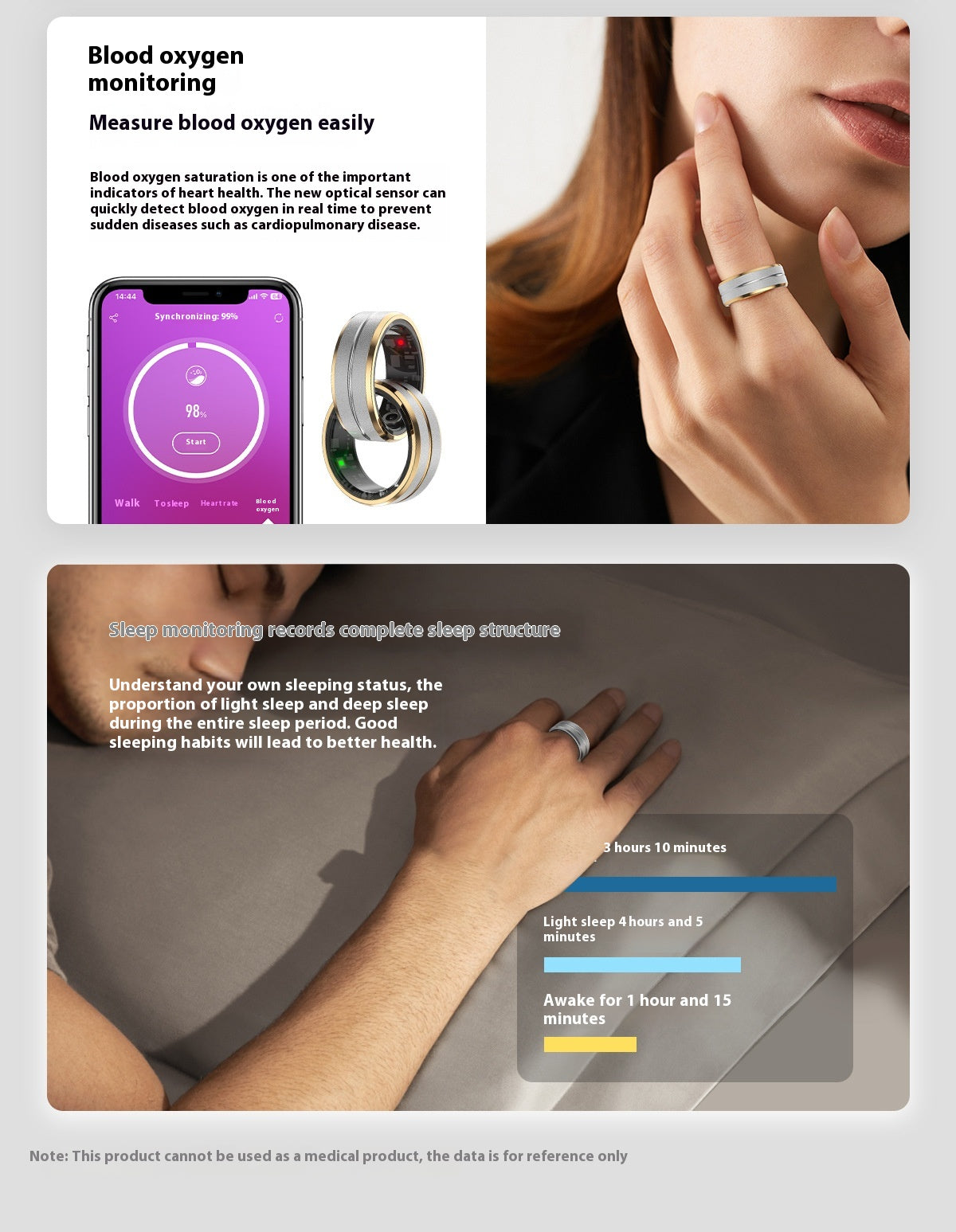 Smart Ring for Men and Women: Heart Rate, Blood Oxygen Monitoring, Multi-Sport Modes, IP68 Waterproof, Smart Ring for Android and iOS